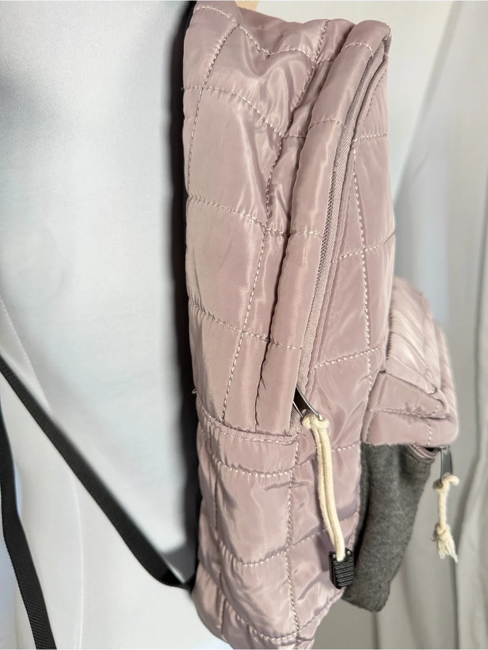Quilted Light Taupe Backpack with Gray Front Pocket